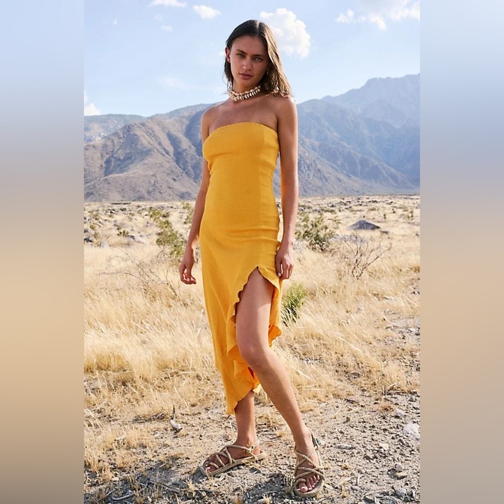 Free People Made Me Blush Midi  Yellow/Gold Size L NWOT